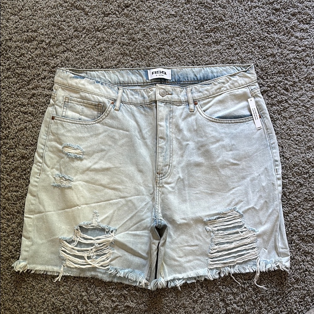 RSQ Distressed Boyfriend Denim Shorts - Light Blue - Picture 2 of 14